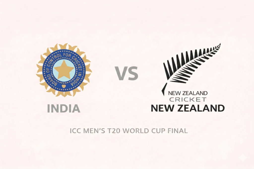 BCCI and New Zealand Cricket logos side-by-side for the ICC Men's T20 World Cup Final 2026.