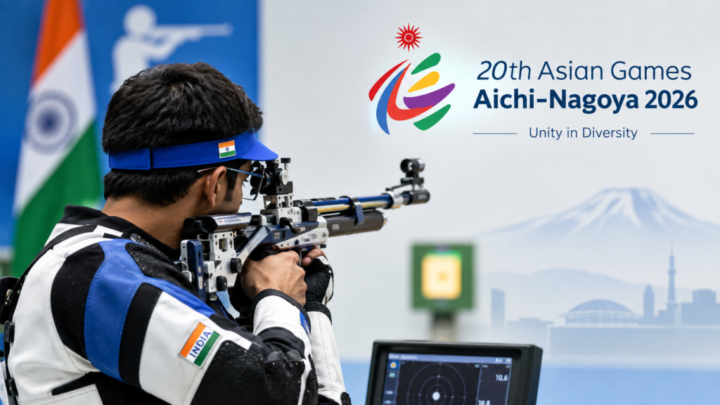 Indian shooter competing at Asian Games 2026 in Aichi-Nagoya as India celebrates a six-medal start