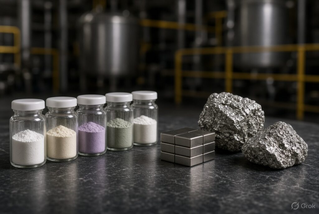 China’s rare earth processing and magnet supply chain, showing how refining and magnet manufacturing shape global supply